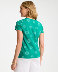 Topanga Green Printed Cotton Stretch Cap-Sleeve Tee