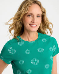 Topanga Green Printed Cotton Stretch Cap-Sleeve Tee