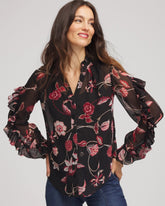 Black Georgette Celtic Blooms Blouse