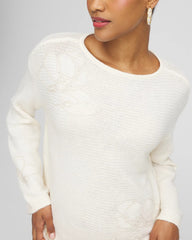 English Cream Tonal Embroidered Boatneck Pullover Sweater