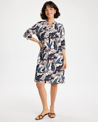 Passport Blue Poplin Cotton Popover Printed Dress