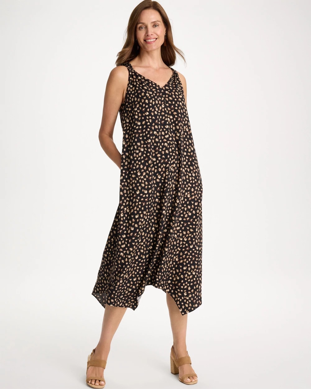 Black Rayon-Silk Asymmetrical Hem Dress