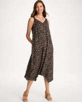 Black Rayon-Silk Asymmetrical Hem Dress