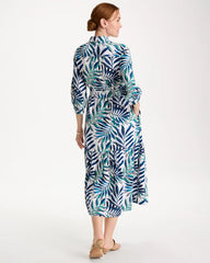 Passport Blue Palm Cotton-Rayon Slub Shirtdress