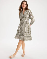 Kelp Forest Printed Cotton-Linen Belted Dress