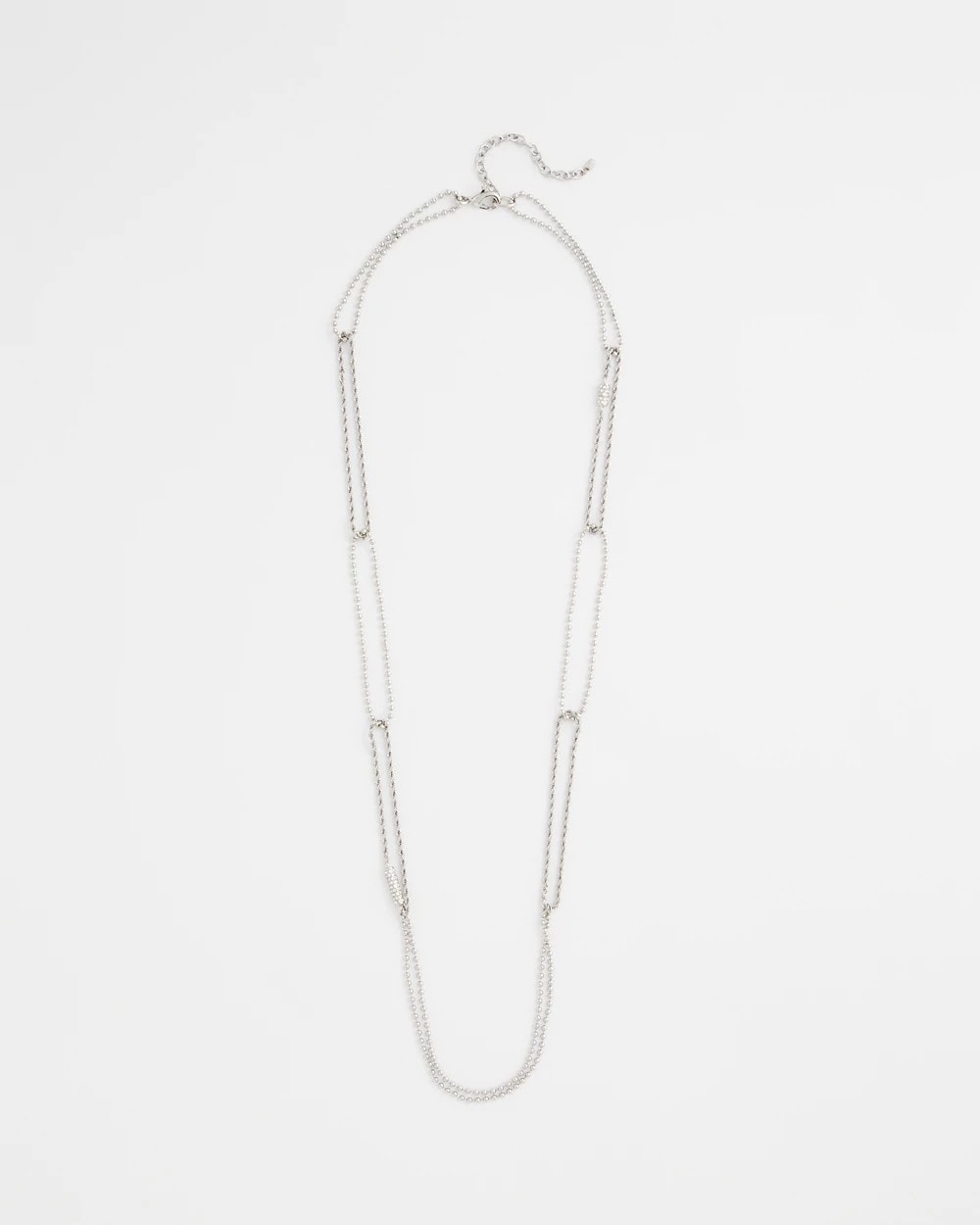 Silver Long Silver Ball Chain Single Strand