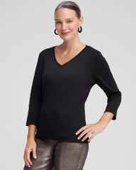 Black 3/4 Sleeve V-Neck Tee