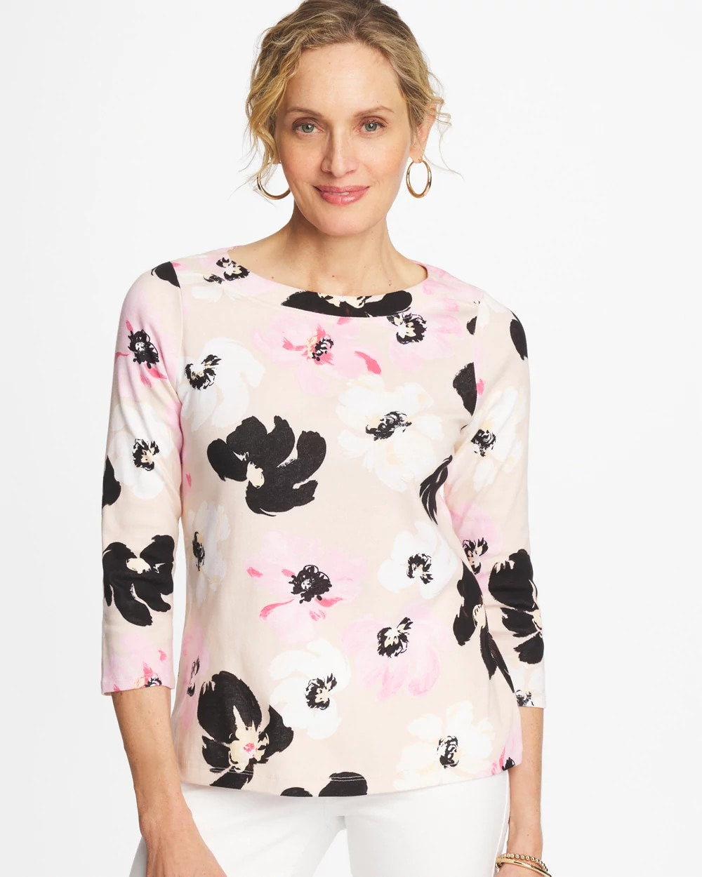Sweet Blossom Printed Pima 3/4 Sleeve Tee