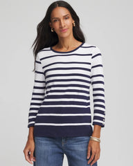 Passport Blue Pima Striped Button Sleeve Tee