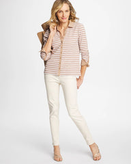 Cattail Brown Striped Collared Rib Mix Henley