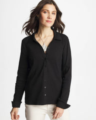 Black Collared Rib Mix Henley