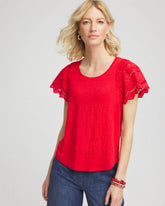Red Glow Linen Embroidered Lace Tee