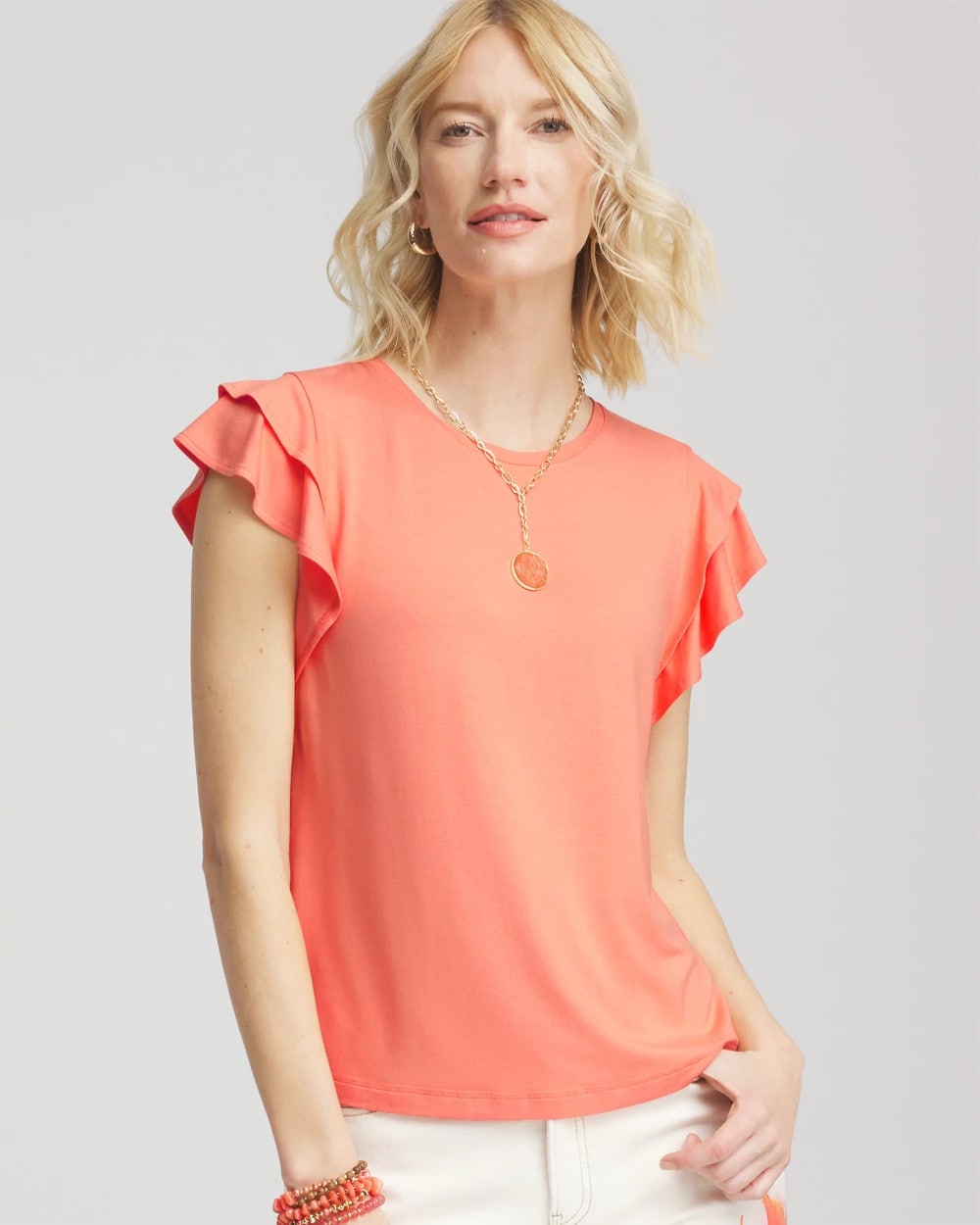 Sunset Peach Touch of Cool™ Flutter Sleeve Tee