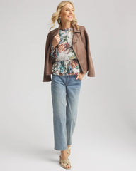 Ecru Rose Print Crinkle Top