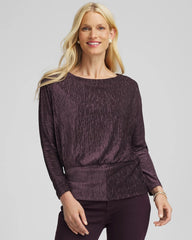 Night Bloom Crinkle Velvet Banded-Bottom Top