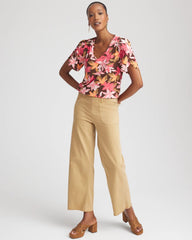 Cacao Floral Petal-Sleeve Voop Neck Tee