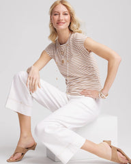 Cafe Aroma Neutral Striped Cap Sleeve Dolman Tee