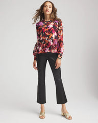Black Printed Chiffon Peplum Top