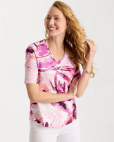 Ecru Printed Double V-Neck Slub Rib Tee