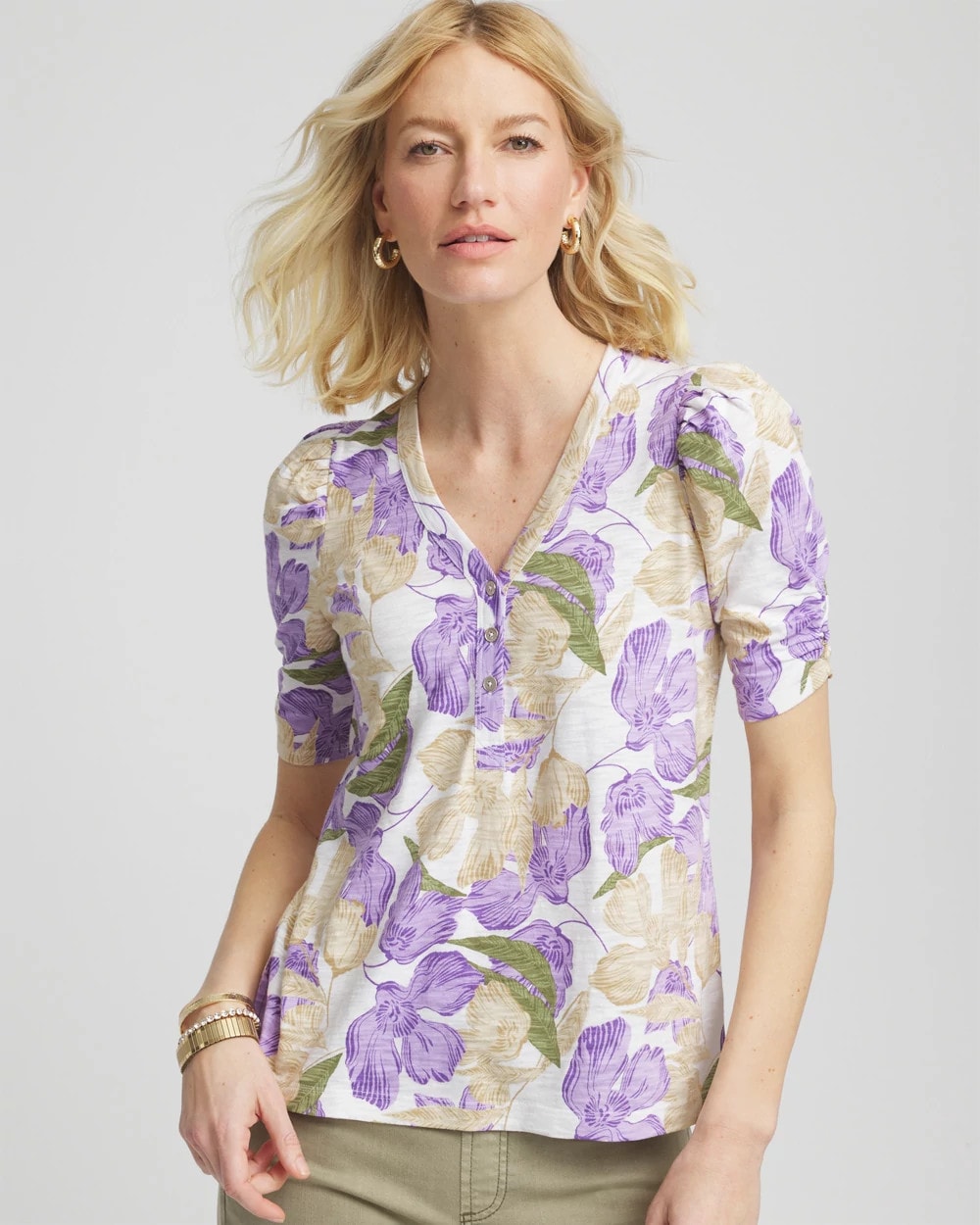 Alabaster Floral Slub Henley Tee