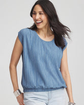 Indigo Melange Pleated Bubble-Hem Top