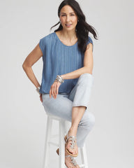 Indigo Melange Pleated Bubble-Hem Top