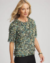 Darkest Spruce Foiled Mesh Ruffle Crop Tee