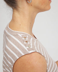 Light Taupe Heather Zenergy® UPF Sleeveless Metallic-Striped Tank