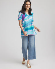 Paradiso Blue Sea Print Short Sleeve Forward-Seam Tee