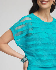 Seaspray Embroidered Striped Banded Bottom Top