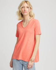 Sunset Peach Slub V-Neck Tee