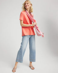 Sunset Peach Slub V-Neck Tee