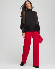 Black Sheer Mesh Velvet Appliqué Top