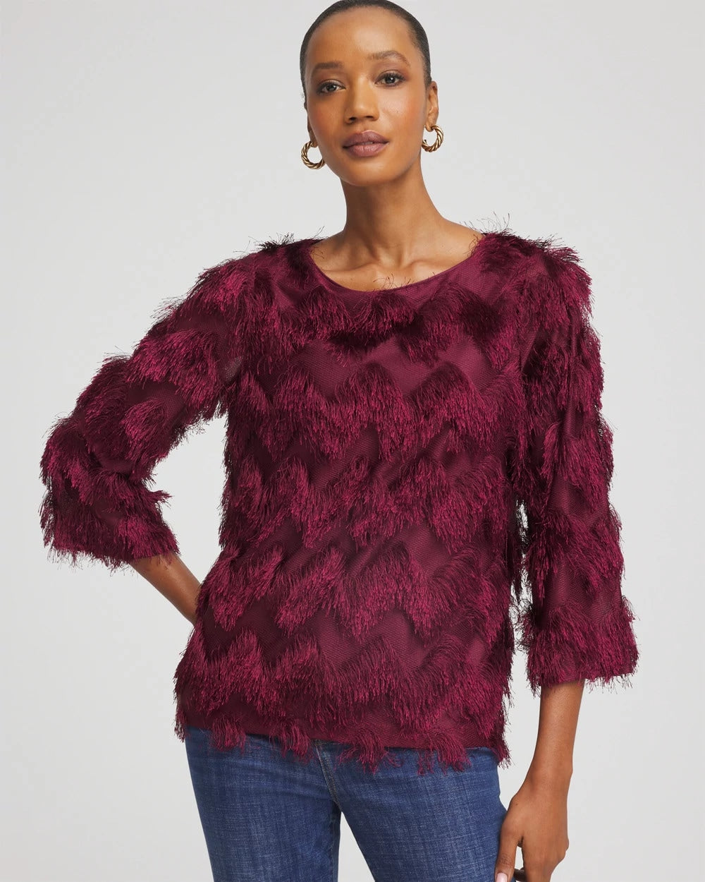 Deep Chianti Chevron Fringe Party Top