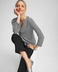 Black Striped Slub Splitneck Henley Tee