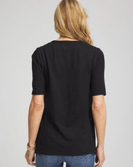 Black Slub Paneled Elbow Tee