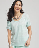 Teal Waters Striped Sweater-Trim Linen Tee