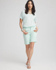 Teal Waters Striped Sweater-Trim Linen Tee