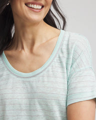 Teal Waters Striped Sweater-Trim Linen Tee