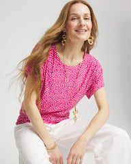 Crushed Berries Touch of Cool™ Cheetah Ruched Banded Hem Top