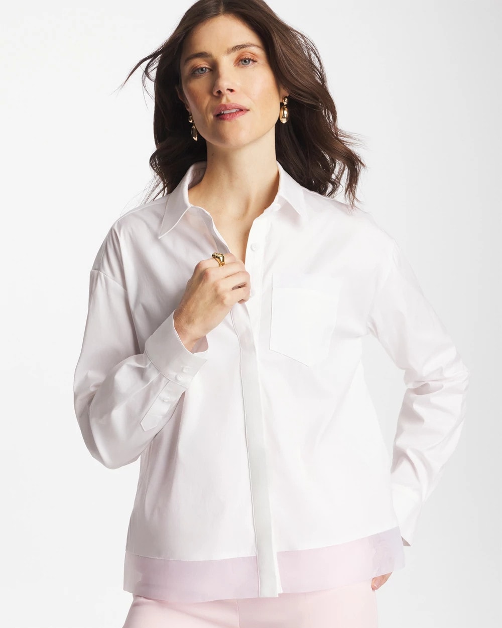Alabaster Poplin Organza Collared Shirt