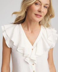 Ecru Crepe Ruffle-Trim Blouse