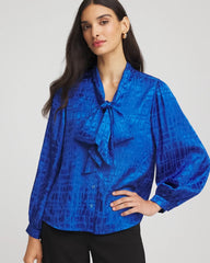 Cobalt Stone Jacquard Tie-Front Blouse