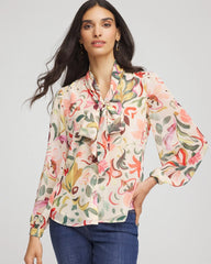 Cashew Floral Jacquard Tie-Front Blouse