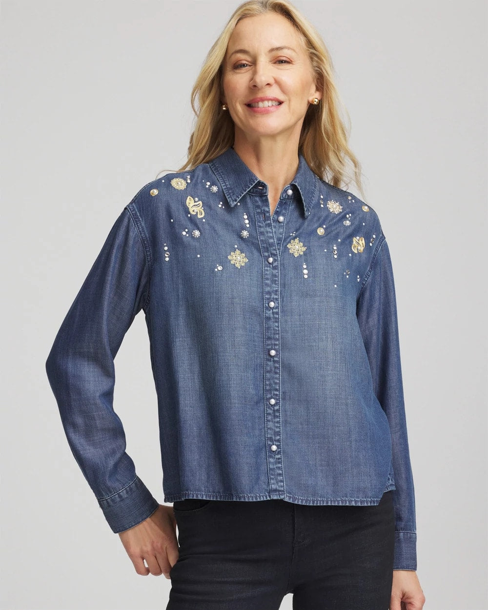 Kiruna Indigo Embellished Tencel Collar Shirt