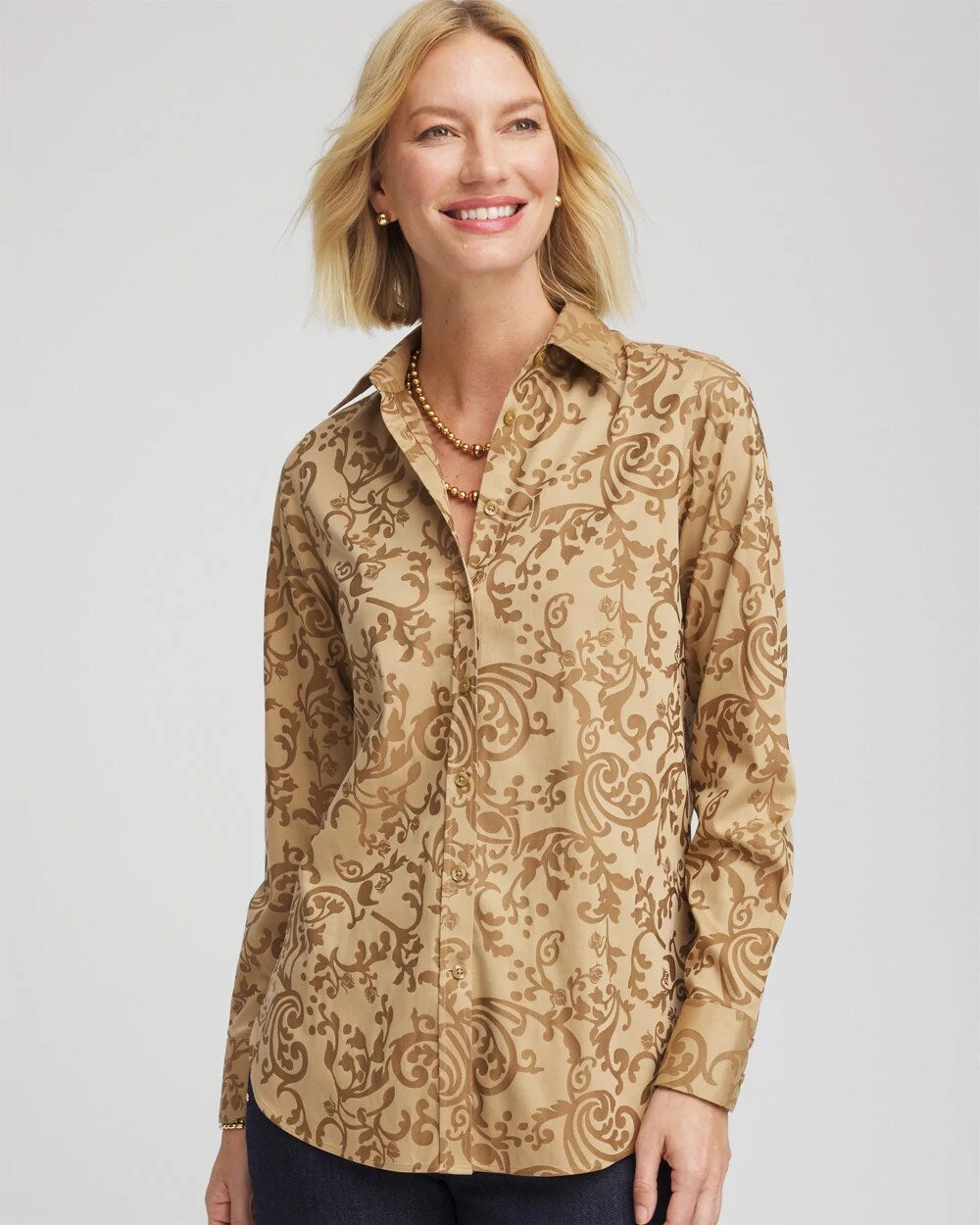 Gold No Iron™ Jacquard Scrolls Shirt