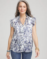 Pale Turq Blue Butterfly Ruffle Collar Blouse