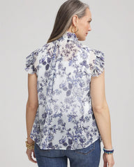 Pale Turq Blue Butterfly Ruffle Collar Blouse