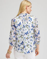 Blue Casa Ruffle Collar Butterfly Burnout Blouse