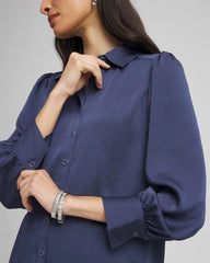 Indigo Sky Puff Sleeve Satin Blouse